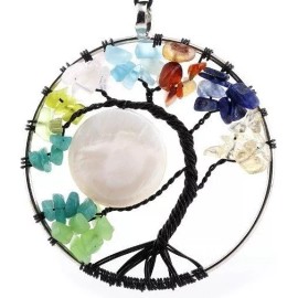 Veraly Collar Dije Árbol De La Vida Cuarzo Chakras Hecho A Mano Color Arcoiris