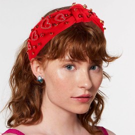 MOLOCH Pink Heart Headband for Women Rhinestone Conversation Love Heart Headbands Crystal Knotted Bejeweled Wide Velvet Fashion Hairband Valentines Day Country Concert Hair Accessories