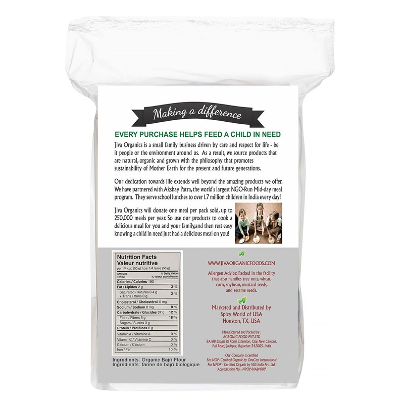 Jiva Organics Organic Millet Flour 2 Pound Bag - Bajri,
