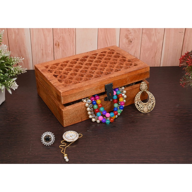 Samhita Mango Wood Decorative Wooden Box with Hinged Lid in