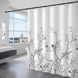 KAIMEIYU Shower Curtain Washable Textile Polyester Fabric Bathroom Curtain with 12 Shower Curtain Rings Waterproof for Shower and Bath 240 x 200 cm White