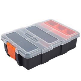 Plastic Tool Storage Box, Portable Waterproof Organizer Box with Adjustable and Removable Divider Compartment for Tools, Screws, Nails, Rivets, Bolts