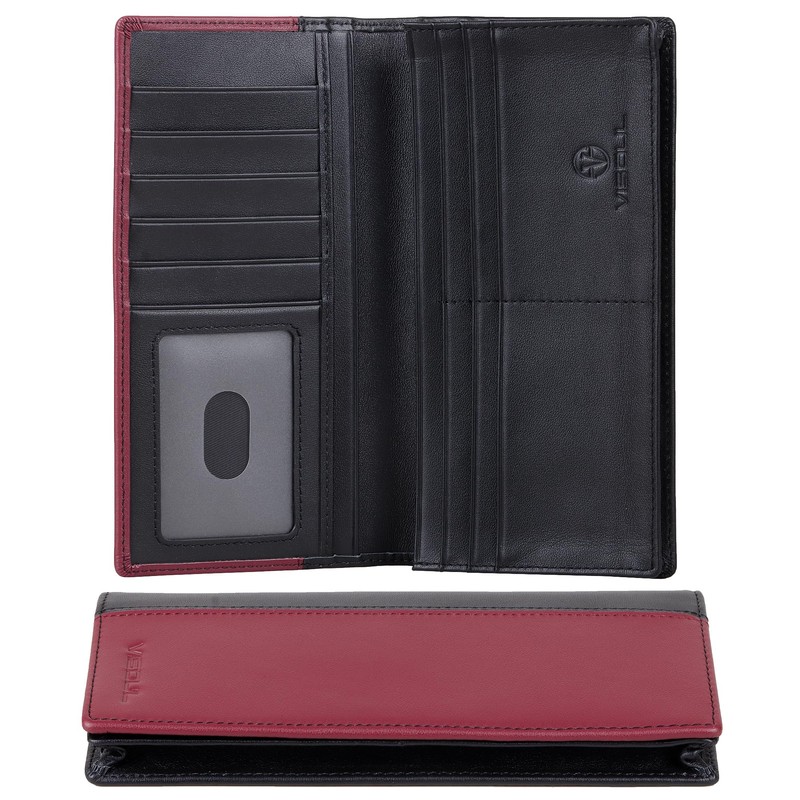 VISOUL Leather Long Checkbook Bi-fold Wallets with Zipper Pocket for