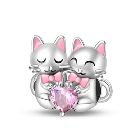 HONGRUI 925 Sterling Silver Charm for Women Bracelets and Necklace Fashion Bead Charms Clearance for Mother Daughter Sisters Friends Jewelry Gift (Pink Cat)