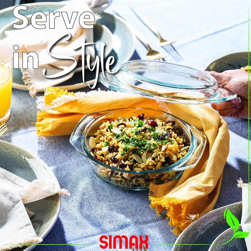 Simax Casserole Dish With Lid, 24 Ounce Round Glass Cookware,