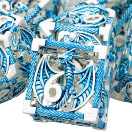 ARUOHHA Hollow DND Metal Dice Set 7 Pcs Blue D and D Dice for Dungeons and Dragons Role Playing Games D+D Polyhedral Dice RPG D&D Dice with Gift Box D20 D12 D10 D8 D6 D4