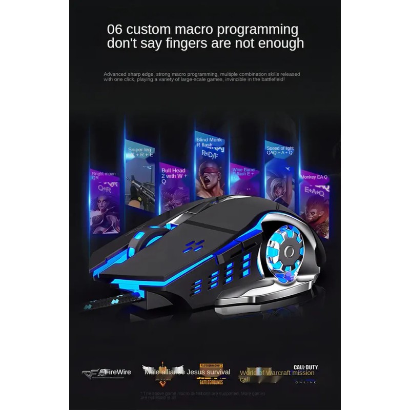 Mouse Gamer K-Snake Q5 con 6 Botones, 3200 dpi y