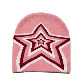 Y2k Beanies Star Graphic Crochet Hats for Women Men Cutecore Gyaru Grunge Clothes Alt Emo Accessories Harajuku Streetwear, Pink, One Size