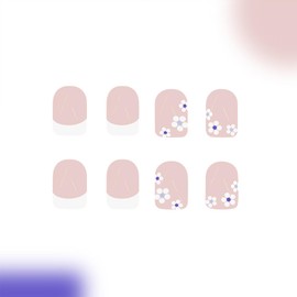 Square Press on Nails Short Fake Nails with Blue Flowers Design White French Tip False Nails Flower Glue on Nails Spring Floral Artificial Stick on Nails for Women Girls Manicure Accessories 24Pcs