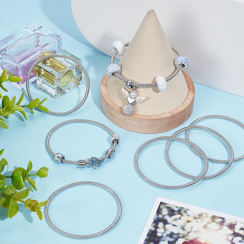 SUNNYCLUE 1 Box 20Pcs Spring Bangles Silver Snake Chain Bulk