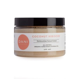 Pure & Gentle Exfoliating Sugar Scrub by DANI Naturals - Tropical Coconut Hibiscus Scented Body Polish - Organic Cane Sugar & Natural Moisturizing Shea Butter - 14 Ounces