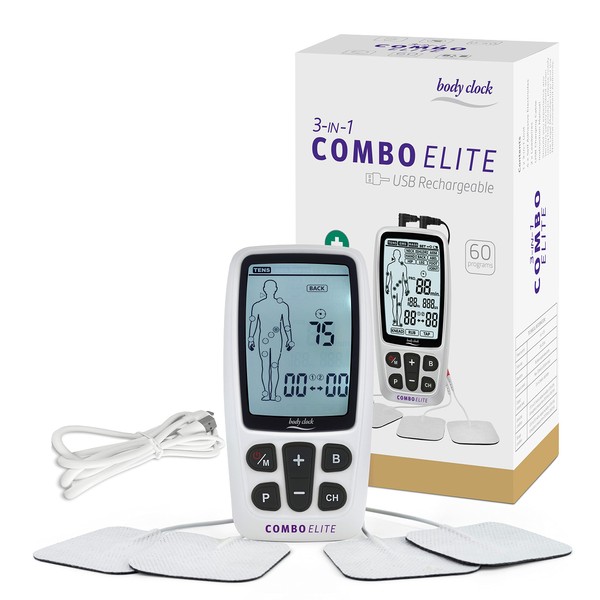 3-in-1 TENS, EMS, Massager with Body Mapping & USB Rechargeable
