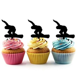 Snowboard Snowboarding Silhouette Acrylic Cupcake Toppers 12 pcs