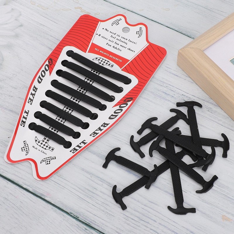 80pcs Silicone Lazy Shoelaces Elastic Black No Tie Shoe Laces