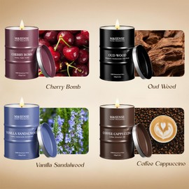 M&SENSE 4 Pack Candles for Home Scented Candle,Cherry Oud Sandalwood Coffee Candle,Gift Set for Women and Men,Soy Wax Long Lasting Amber Jar Candles