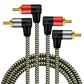 RCA Cable,90 Degree Right Angled 2 RCA Male to Male Cable,[Hi-Fi Sound] Nylon-Braided Auxiliary Audio Cord for Home Theater, HDTV, Amplifiers, Hi-Fi Systems,Speakers and etc(0.5M/1.5Ft) (0.5M-2Pack)