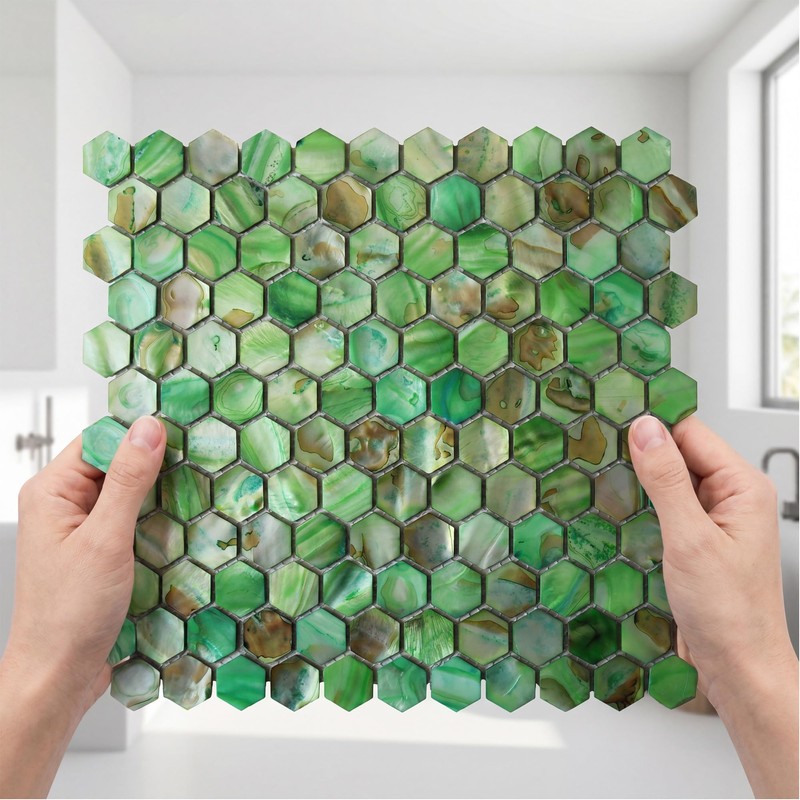 MOP Green Hexagon Mother of Pearl Backsplash Tile 1 Sheets