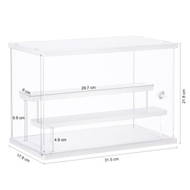 FHMIDIC Acrylic Display Case, Figures Display Case with 2 Ladder Shelves, Clear View Dustproof Protection Display Case, Storage Box for Collectibles, Mini Figures, Model Cars, Toys (31.5 x 17.8 x 21.8