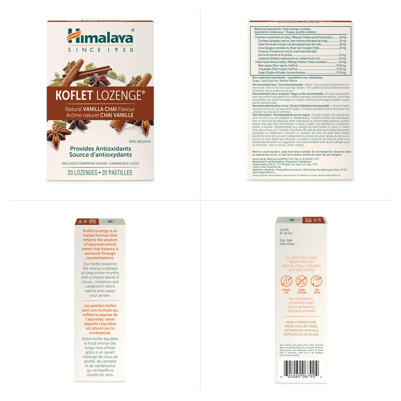 Himalaya Koflet Lozenges, Vanilla Chai Flavor, Provides Antioxidants, Includes Ginger,