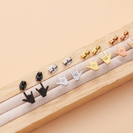 I Love You Hand Sign Language Symbol Stud Earrings for Women, Metal, No Gemstone