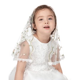 PAMOR First Communion Veils for Girls Lace Chapel Veil Mantilla Veils Latin Lass Church Veil for Catholic Baptism D Shape (White D)