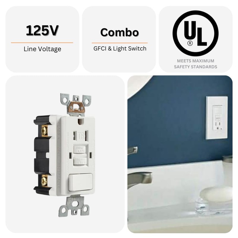 SHADID 15 Amp 125 Volt Tamper-Resistant GFCI Combo Outlet, GFCI