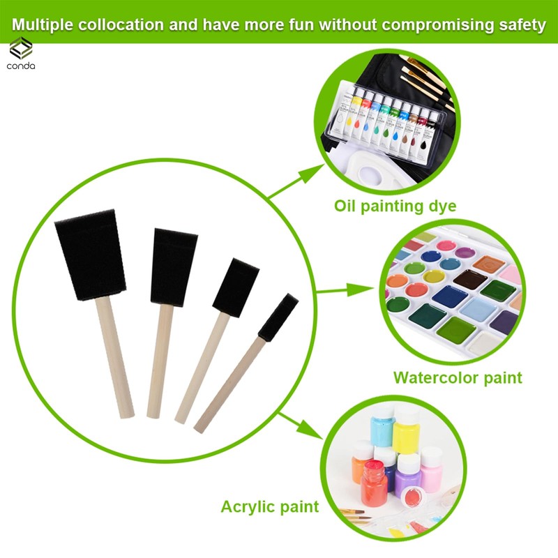 conda 25 Pack Different Size Assorted Foam Brush Set Wood