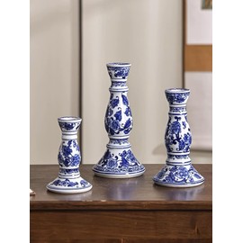 Blue and White Porcelain Ceramic House Candle Holder Chinese Traditonal Style Simple Home Candlestick Decoration Incense Stick (s)