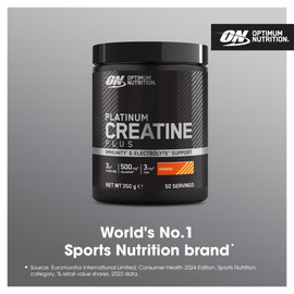 Optimum Nutrition Optimum Nutrition Platinum Creatine Plus, Advanced Food Supplement to Increase Power and Performance, with Aquamin Magnesium for Electrolyte Balance, Orange Flavour, 50 Servings, 350 g