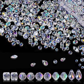 Ryvera Pack of 900 Glitter Beads, Crystal Beads for Threading, Faceted Beads, Glass Beads, Glitter Beads, 4/6/8 mm Glitter Beads for Crafts, Jewellery Making, DIY Necklaces, Bracelets, Earrings