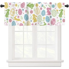 Easter Bunny Valances for Kitchen Bunny Eggs Easter Valance for Living Room Bedroom Scroll, Rod Pocket Easter Kitchen Valance 54x18in