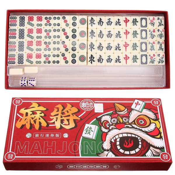 BESPORTBLE Mahjong Gifts Chinese Mahjong Set Professional Mahjong Game Set Complete Traditional Mah Jongg with 2 Dice and Carrying Case for Family Leisure Time Game Travel Mahjong Plaything