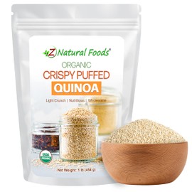 Z Natural Foods Organic Crispy Puffed Quinoa - Real Crisped Quinoa Vegan Superfood - Healthy Quinoa Crisps Snacks for Adults & Kids - Crispy Quinoa Puffs for Baking, Snacks, Yogurts, Gluten-Free, 1 lb