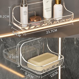 Halyuhn Acrylic Wall Mount Organizer 6 Pcs, Clear Bathroom Shelves Wall Mounted, Acrylic Bathroom Shelf with Self Adhesive Tape, Clear Shower Caddy Shelves Organizer for Bathroom, 4 Big and 2 Small
