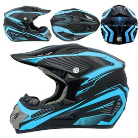 Motocross Helmet,Youth Kids Trend Full Face ,ATV Motorcycle,Dirt Bike Downhill Off-Road Mountain Bike Helmet,DOT Certified,4-Piece Set (Blue, S)