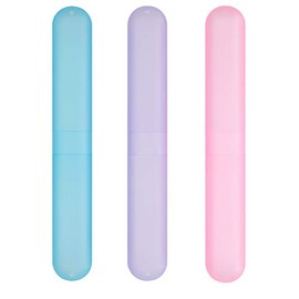 kwmobile Set de 3 fundas para cepillo de dientes - Fundas de plástico para almacenamiento - Juego de estuches de viaje rosa fucsia/violeta/azul claro