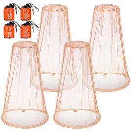 HESTYA 4 Pack Mosquito Bug Net Mesh for Head Mosquito Net Face Fly Netting Hood from Insect Bugs Gnats for Outdoor(Khaki)