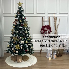 36-Inch Rib Knit Christmas Tree Skirt with Oak Buttons, Cream White