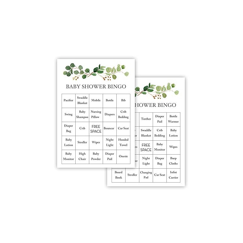 Greenery Eucalyptus Baby Shower Bingo Cards - Prefilled - Set