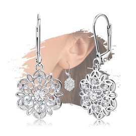 Sterling Silver Dangle Hoop Earrings Charms Knot Flower Hypoallergenic Fashion Jewelry Dainty Birthday Gift for Women