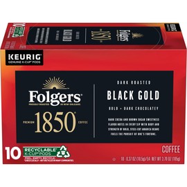 Folgers 1850 Black Gold Dark Roast Coffee, 10 Keurig K-Cup Pods