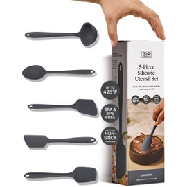 GIR: Get It Right 5 Piece Silicone Essentials Kitchen Utensils Set - Ladle, Spatula, Flip, Spoon & Spoonula - Non-Toxic Cooking Utensils for Nonstick Cookware, Cooking and Baking - Charcoal