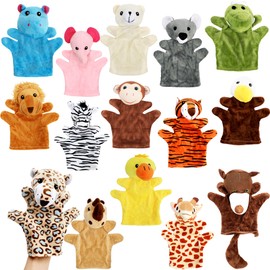 15 Pack Safari Animal Hand Puppet Plush Animal Hand Puppets Bear Monkey Elephant Giraffe Zoo Stuffed Puppet Toys for Show Theater Telling Story Teaching Role Play