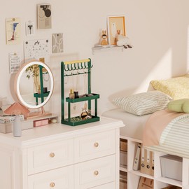 Lolalet Jewelry Organizer Stand Holder, 4-Tier Cute Necklace Holder Stand Rack with 12 Hooks Place Rings Necklaces for Teen Girl Room Decor -Green