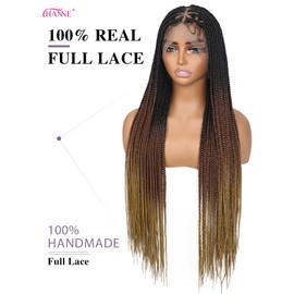 HANNE Full Lace Braided Wigs for Black Women Knotless Braided Wigs with Baby Hair 100% Handmade HD Lace Synthetic Box Braid Wig