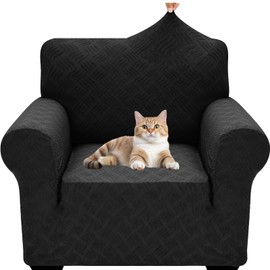 YEMYHOM Couch Cover Latest Jacquard Design High Stretch Sofa Chair Covers for Living Room, Pet Dog Cat Proof Armchair Slipcover Non Slip Magic Elastic Furniture Protector (Small, Leaf Patten Black)
