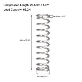 TA-VIGOR 10Pcs Extended Compressed Spring, 12mm OD,1.6mm Wire Size,50mm Length Durable Stainless Steel Small Dual Hook Tension Spring for Furniture Screen Doors Repair Projects