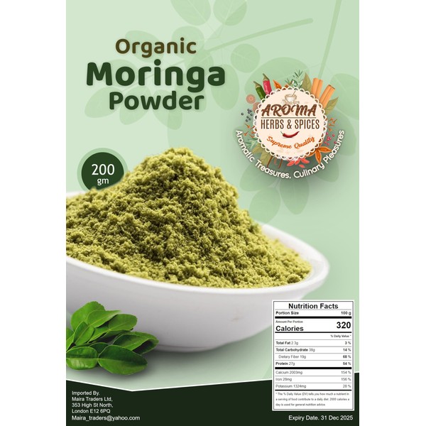 Organic Moringa Powder | 200gm | Vegan | GMO Free | Premium Quality| Resealable Zip Lock Pouch | Perfect for Cooking, Smoothies, Lattes & Moringa Tea