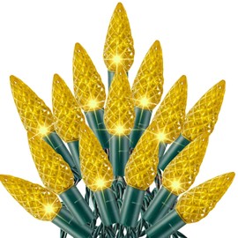 Dazzle Bright C6 Christmas String Lights, 100 LED 33 FT Waterproof Connectable Green Wire Fairy Lights, 8 Modes Christmas Lights for Indoor Outdoor Home Garden Yard Xmas Tree Decorations (Yellow)