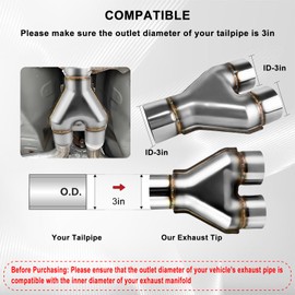 Mupera Universal 3 Inch Exhaust Y Pipe, Stainless Steel 3" Single to 3" Dual Exhaust Adapter Connector, 10 Inch Long Diesel Y-Pipe, Weld-on